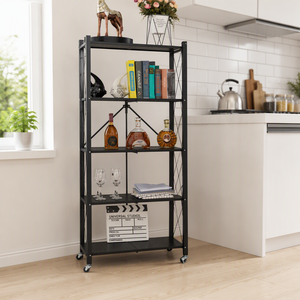 Étagère de rangement pliable à 5 niveaux en fer avec roulettes, sans assemblage, chariot roulant multifonctionnel, organisateur de <span class=keywords><strong>cuisine</strong></span> et salle de bain, anti-poussière - Product Image 5
