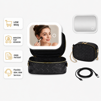 Trousse de Maquillage de Voyage Mini Personnalisée MoonlitGlow avec Miroir LED Amovible, Fermeture Éclair, Légère et Portable