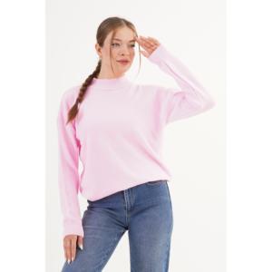 Pull en tricot rose à col montant pour femme, manches longues, décontracté, anti-boulochage, 16 Gg - Product Image 5