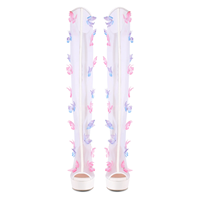 Bottes au-dessus du genou en maille blanche papillon pour femmes Peep Toe Platform Stiletto High Heel Fashion Boots