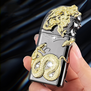 Debang dập nổi Medusa nhẹ hơn kim loại đôi lửa nhẹ hơn sáng tạo trực tiếp <span class=keywords><strong>Windproof</strong></span> mở ngọn lửa chuyển đổi Thuốc lá nhẹ hơn - Product Image 3