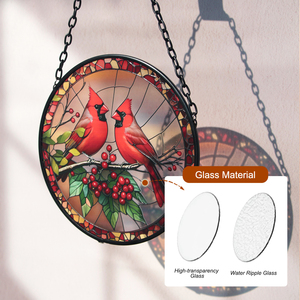 Metal Chain Christmas Ornaments for <b>Tree</b> Decorations Glass Suncatcher for Window with Northern Cardinal - Product Image 4