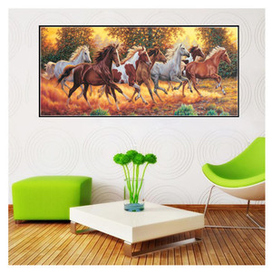 Homfun — <span class=keywords><strong>peinture</strong></span> de <span class=keywords><strong>diamant</strong></span> 5D à faire soi-même, décoration de maison, avec sept chevaux - Product Image 1