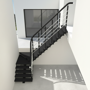 Escalera de Acero Negra Resistente para Exteriores con Barandilla de Barra Horizontal para Edificios Comerciales y Escapes de Incendios - Product Image 3