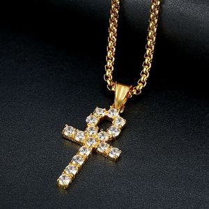 Anka <b>Cross</b> Pendant Necklace Stainless Steel Pave Setting Zircon Inlay Unisex Hip Hop Jewelry Gold Silver Tone - Product Image 3