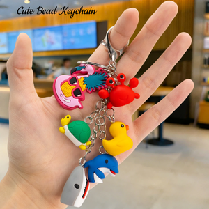 Sea Life New 3D Shark Ocean Animal Bead Keychains Bulk Mini Rubber Charms Llavero Pvc Keychains Factory Bag Pendant for Gifts
