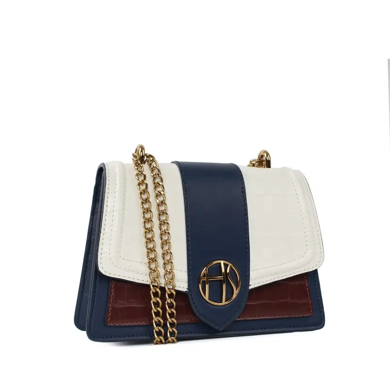HS Crossbody Fashion White Blue Pu Leather Chain Tote Luxury Hand Design HandBag Shoulder Lady Bag
