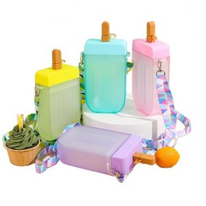 Bouteille d'eau en plastique avec paille, nouveau design, motif Kawaii, pour filles, vente en gros personnalisée - Product Image 1