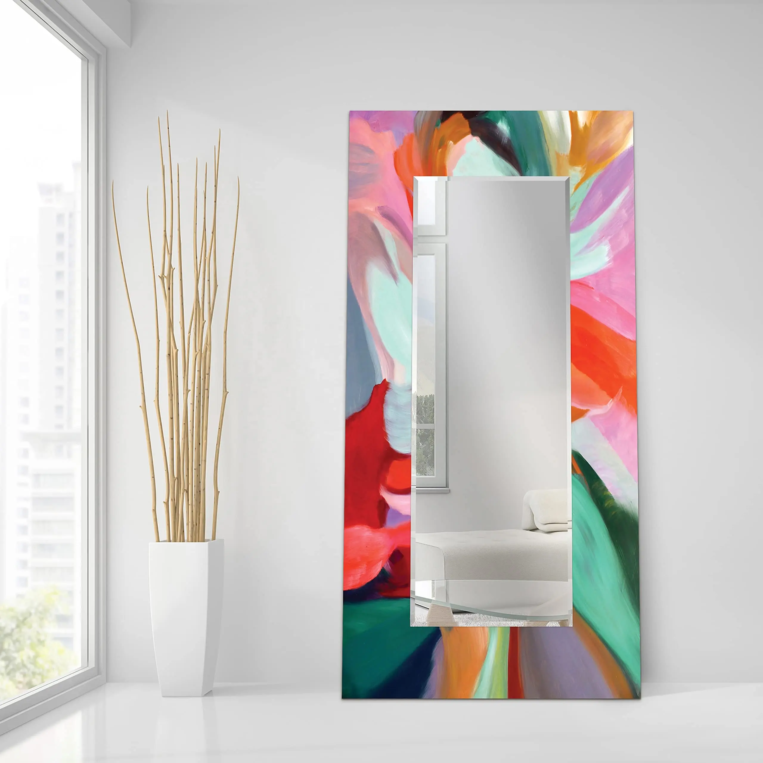 고급 거실 큰 직사각형 메이크업 서 거울 벽 아트 프레임 욕실 보석을위한 우아한 강화 거울 캐비닛