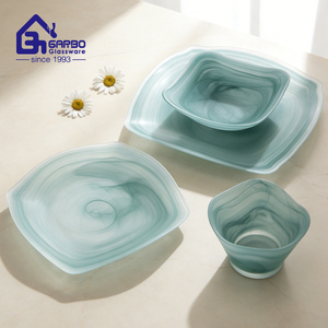 Assiette carrée en verre <span class=keywords><strong>de</strong></span> 8 pouces avec style <span class=keywords><strong>de</strong></span> peinture à l'encre chinoise, verre givré vert lac, assiette décorative pour dîner - Product Image 1