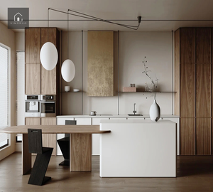Meubles de <span class=keywords><strong>cuisine</strong></span> sur mesure de style japonais XINGRUO, en bois grainé, avec îlot central pour appartement, hôtel, villa - Product Image 1
