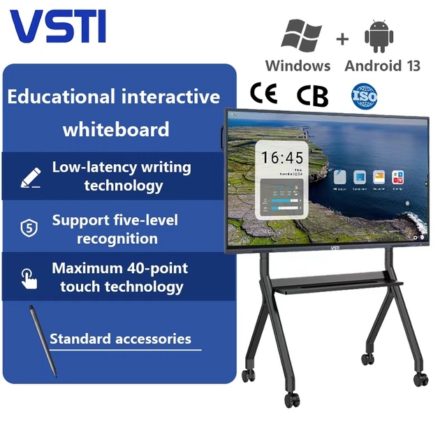 VSTI 85-Inch LED Interactive Whiteboard Dual System 4K Touch Screen Flat Panel for Schools