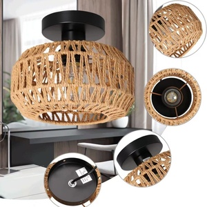 Lampade da soffitto intrecciate in corda di carta Vintage americane Wabisabi camera da letto guardaroba mansarda decorazione lampadario <span class=keywords><strong>LED</strong></span> plafoniera - Product Image 5