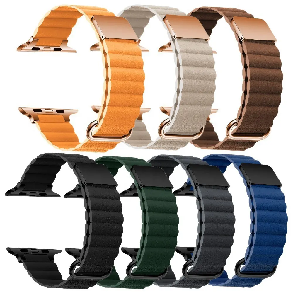 Bracelet de montre magnétique en cuir véritable pour Apple 41mm 42mm 44mm 45mm 49mm iWatch Series 8 7 Ultra Luxury bands