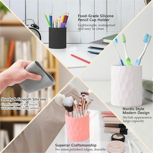 Silicone Pen Holder Cylindrical Cosmetic Storage Pink White Makeup Organizer Eco-Friendly Desk <b>Stationery</b> Container - Product Image 3