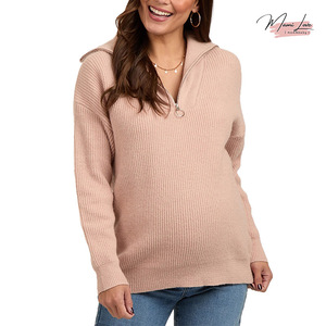 <span class=keywords><strong>Pull</strong></span> de maternité mi-zippé taupe en maille côtelée à manches longues <span class=keywords><strong>et</strong></span> col en V, haut d'<span class=keywords><strong>allaitement</strong></span> en coton <span class=keywords><strong>et</strong></span> élasthanne respirant <span class=keywords><strong>et</strong></span> antistatique pour l'automne - Product Image 2