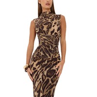 Nouvelle Robe Cintrée à Motif Animalier Style Français Vintage Printemps/Été 2026, Coupe Ajustée en Forme d'Arête de Poisson