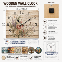 Horloge murale carrée en bois et en fer de style antique, best-seller, élégante pour les fermes ou les pièces à thème industriel