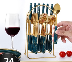 2025 Western Food Nordic Style Cutlery <b>Set</b> Stainless Steel 24 Piece <b>Set</b> Rack Ceramic Handle Knife Fork Spoon Gift Box <b>Set</b> - Product Image 1