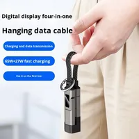 Cable USB 4 en 1 Corto y Portátil con Pantalla Digital, Cable de Carga Rápida de 65W/27W para Teléfono Móvil