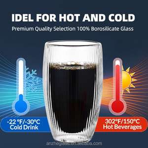 Tazza da Caffè in <span class=keywords><strong>Vetro</strong></span> Trasparente a Doppia Parete con Design a Righe Verticali, Fatta a Mano, Prezzo all'Ingrosso - Product Image 6