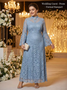 Vestido Maxi de Fiesta para Mujer con Manga Larga Acampanada, Encaje y Cuentas, Largo hasta el Tobillo, Corte A, Tallas Grandes (4XL-5XL), Otoño, Antiestático y Transpirable - Product Image 6