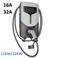 Pengisi Daya EV Wallbox Tipe 2 3 Fasa Baru dengan Layar LCD dan Timer 11KW/22KW IP65, Stasiun Pengisian Daya EV untuk Rumah dan Komersial yang Dipasang di Dinding