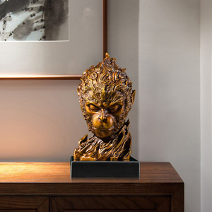 Escultura de cabeza de mono de cobre y oro, adorno artístico hecho a mano de cobre para escritorio, decoración de oficina - Product Image 2