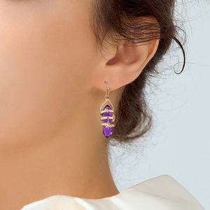 Pendientes de Amatista con Baño de Oro de 22k y Engaste de Estrella, Estilo Bohemia, Joyería para Uso Diario de Mujer - Product Image 4