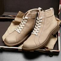 Bottes mi-mollet en cuir véritable pour hommes, style coréen, bottines tendance avec fermeture éclair pour l'hiver et l'automne