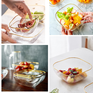 Großhandel Multifunktion ale Quadrat Gold Transparent Glas Obst Salats ch üssel Snack Teller Servier geschirr für Restaurant Home Party - Product Image 5