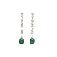 Anting-anting stud geometri zircon berlian imitasi emas zamrud, berlapis emas kuningan, serbaguna, mewah, trendi, perhiasan wanita