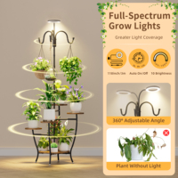 Support à plantes à 6 niveaux de 67,24 po avec éclairage LED pour plantes, étagère à fleurs en bois et métal avec crochets, grande étagère d'angle pour plantes d'intérieur