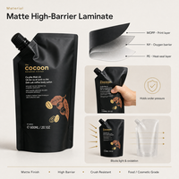 Pochette souple noire mate personnalisée avec bec verseur 600 ml, emballage autoportant pour café, gommage corporel, liquide, jus, soins de la peau et cosmétiques