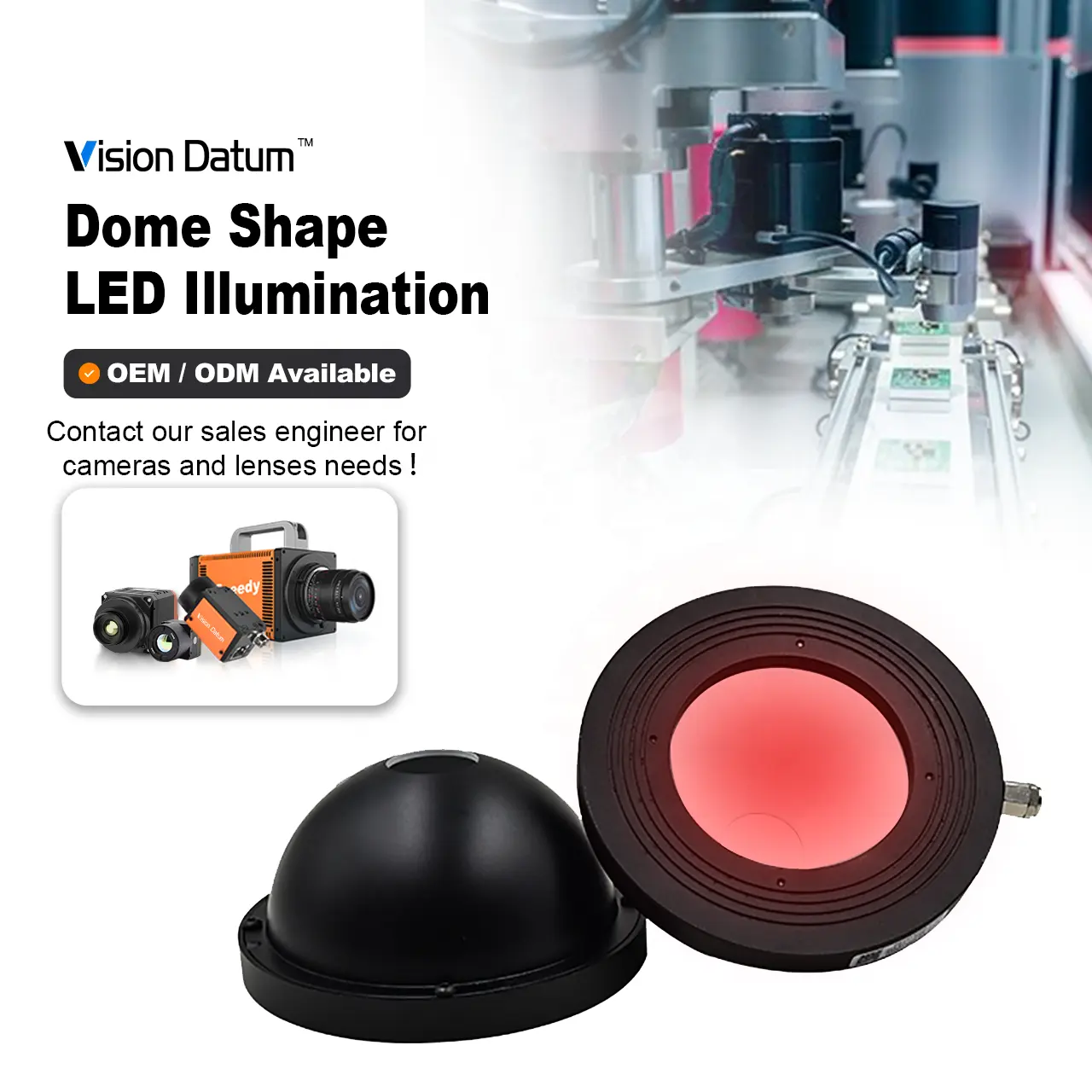 Popular 24V ODM OEM 44*12mm Industrial Machine Vision Dome Shape LED Lighting Illumination for Camera inspection