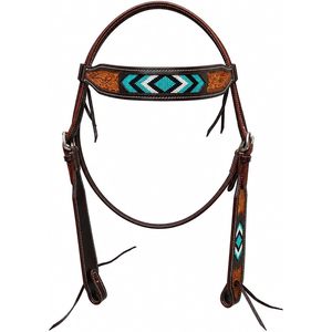 Hottmess Bridon en cuir pour cheval, orné de perles turquoise et de motifs floraux, pour l'équitation de trail, équipement équestre - Product Image 3