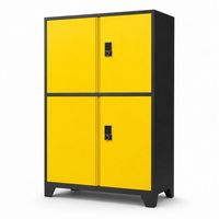 Armario de Almacenamiento de Herramientas de Acero Resistente para Taller, Cuatro Puertas, Cerradura con Código Digital, Estantes Ajustables, Patas de Soporte Anguladas y Elevadas