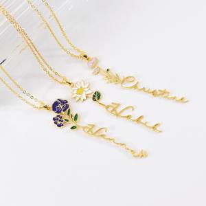 Bijoux en acier inoxydable plaqué or PVD 18 carats sans ternissement Collier à pendentif fleur <span class=keywords><strong>de</strong></span> <span class=keywords><strong>naissance</strong></span> en émail <span class=keywords><strong>de</strong></span> <span class=keywords><strong>couleur</strong></span> personnalisée à la mode pour femmes - Product Image 3