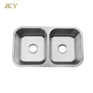 Supplier Under Stainless Steel Kitchen Dish Wash Sink 2 Hole Undermount Double Bowl Rectangular Brushed SS-2919 Carton Cupc