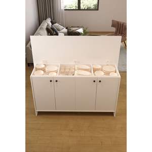 Ayder 160cm White Kitchen Island <b>Bar</b> Table Multi-Purpose Patented Cabinet with 4 <b>Doors</b> - Product Image 1
