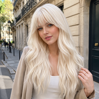 Perruque synthétique longue ondulée blond platine pour femme, avec frange complète, résistante à la chaleur, pour usage quotidien et fêtes – Fournisseur d'usine