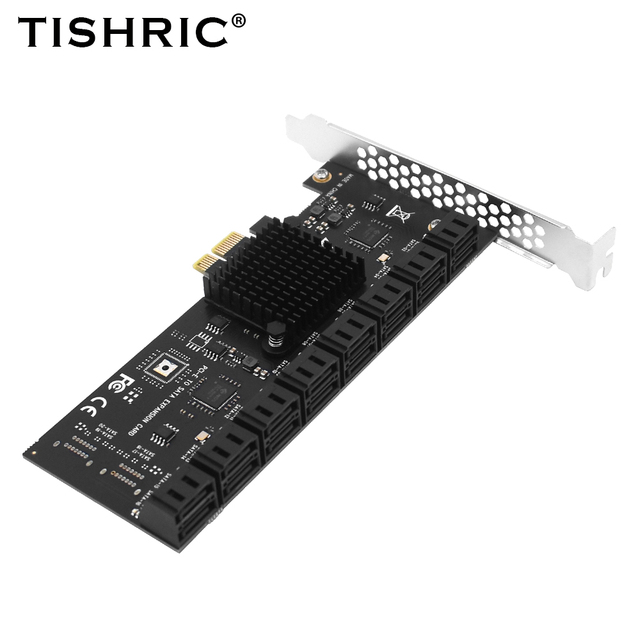 TISHRIC PCIe 1X SATA 3.0 16 Port Expansion Card 6Gbps External Power for PC NAS Server Hard Drive