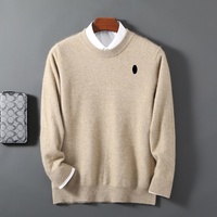 Vente en gros 100% laine pull pour hommes classique logo brodé respirant 12G plat Style simple polyvalent col rond Position avant