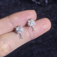 Boucles d'oreilles en argent sterling S925 avec croix en moissanite et diamants incrustés pour femmes, style frais et naturel
