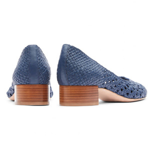 Chaussures de bureau en tricot avec coussin à enfiler, nouvelle mode, tissage en cuir et bois, <span class=keywords><strong>bleu</strong></span> <span class=keywords><strong>marine</strong></span> - Product Image 3