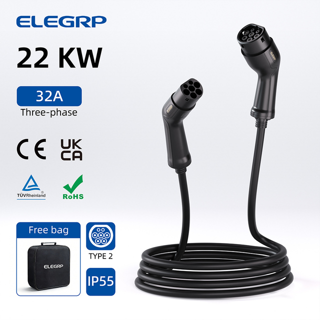 ELEGRP 32A 22KW Fast EV Charging Cable With IEC62196 5M Type 2 to Type 2 EV Plug Connector EV Charger Extension Cable
