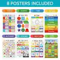 Décorations pour l'apprentissage préscolaire, fournitures pour la maternelle, ensemble de 12 affiches éducatives pour la salle de classe