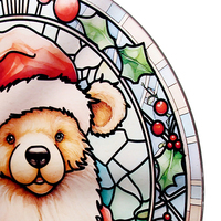 Attrape-soleil en vitrail motif ours mignon avec chapeau de Père Noël, design Art Déco, haute qualité, 20 cm, décoration murale et de fenêtre pour la maison