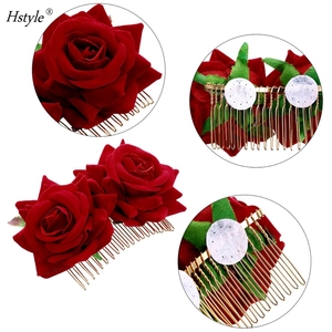 Paquete de 2 pinzas para el pelo de <span class=keywords><strong>rosa</strong></span> roja para mujer, accesorios para el cabello de flor <span class=keywords><strong>rosa</strong></span>, Clip para el pelo de boda, <span class=keywords><strong>Flamenco</strong></span>, bailarina, HS1007 - Product Image 4