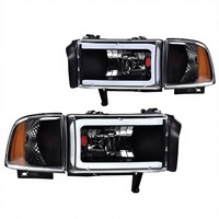 New LED Light Strip Headlights W/o Bulbs 12V 65W Fit for for 1500/2500/3500 1994-2002 Clear Lens Black Housing Amber